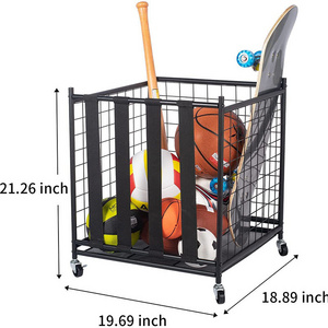 Basketball Cart with Wheels, Ball Cage Garage Sports Equipment Organizer, Metal Rolling Multi Sports Ball Storage