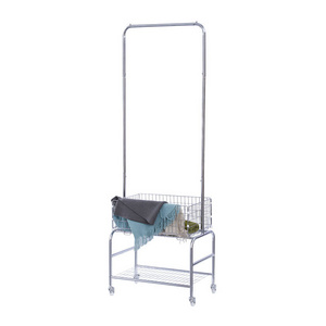 Metal Rolling Laundry Cart Garment Rack, Laundry Butler Storage Rack With Hanging Drying Rack Wash Basket And Wheels