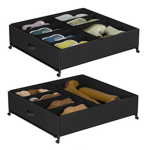 Large Size Under Bed Shoe Storage With Wheels, Easy Moving Sturdy Shoes Organizer With Clear Cover And Adjustable Dividers