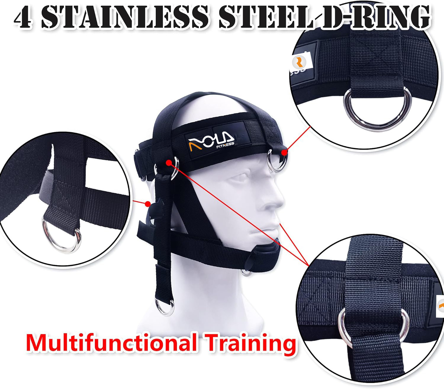 Gym Strength Trainer Neck Head Harness With 4 Metal D-Rings Exercise Weight Lifting Training Neck Harness