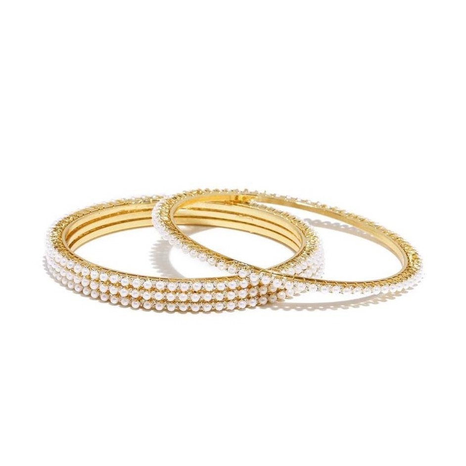 Trending Gold Plated North Star CZ Inlaid Cuff Bangle Pearls Set Tarnish Free Stainless Steel Bracelets & Bangle Pearls