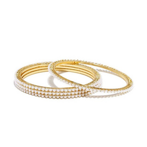 Trending Gold Plated North Star CZ Inlaid Cuff Bangle Pearls Set Tarnish Free Stainless Steel Bracelets & Bangle Pearls