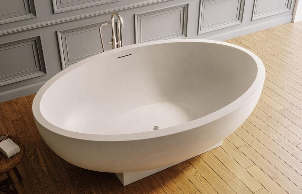 Terrazzo stone Bathtub Bathroom Curve natural stone bath tubs Beige Cream marble bathtubs