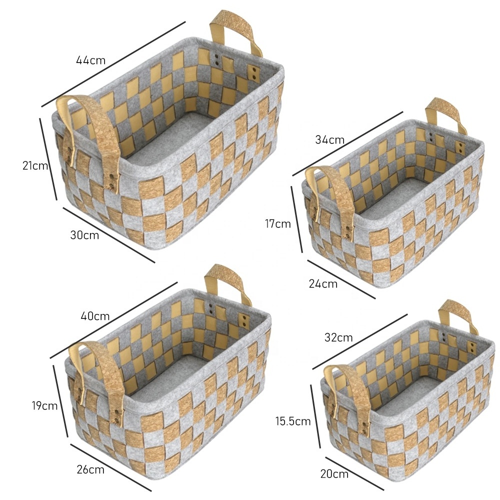 custom New Handmade cork Felt foldable Storage Box woven Storage Basket for shelf