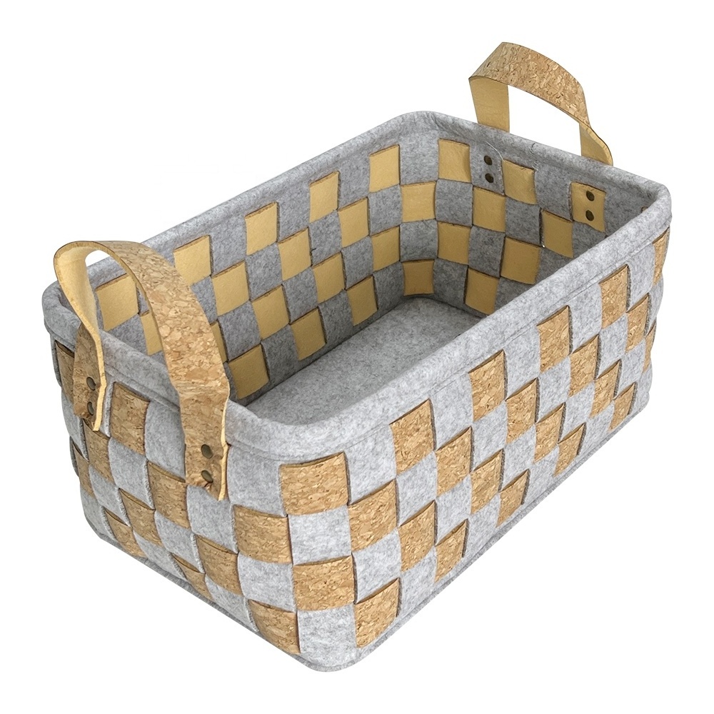 custom New Handmade cork Felt foldable Storage Box woven Storage Basket for shelf