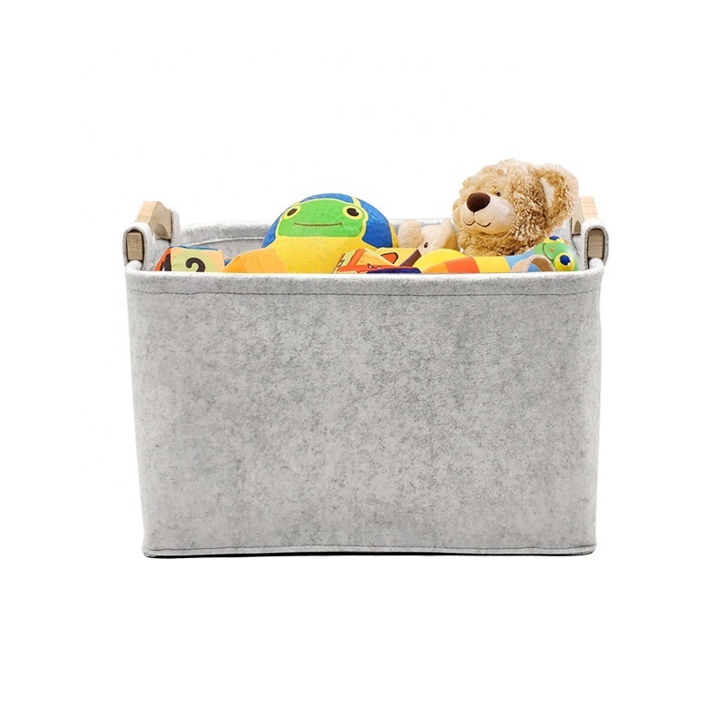 eco-friendly storage baskets Felt Pet Dog Toy Box And cosmetic Storage felt basket With wooden Handles