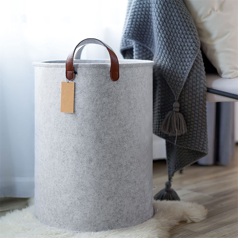 XXL large foldable PET felt laundry hamper with imitation leather handles for laundry room