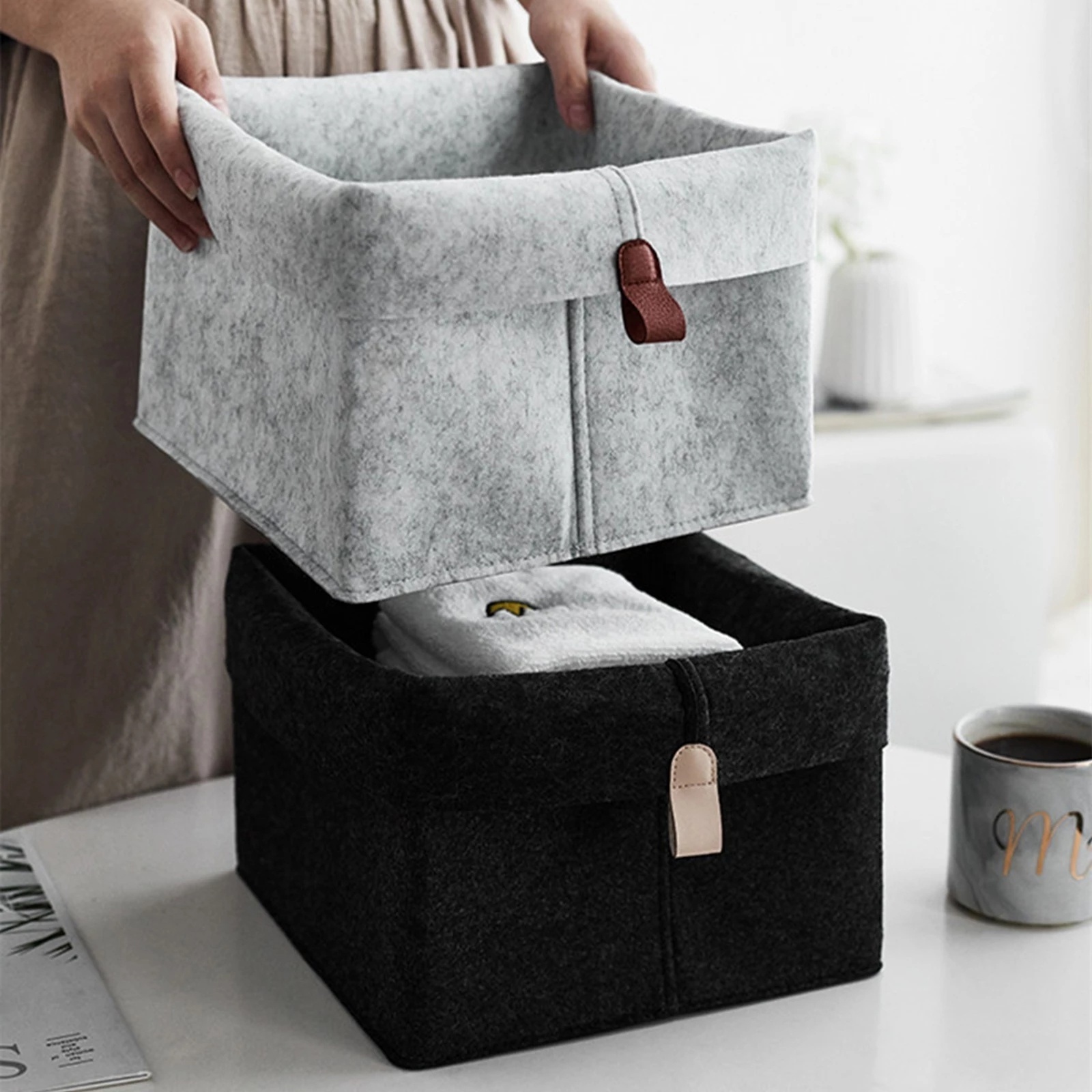 Nordic Felt Storage Basket Convenient Folding Hallway Entrance Key Small Storage Box