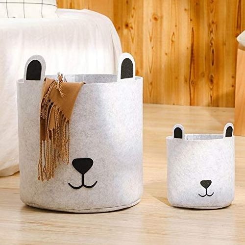 2 PCS Cute Animal Felt Laundry Basket Toy Storage Baskets Bin for Kids Dog Toys Clothes Organizer Laundry Bucket