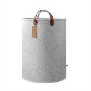 XXL large foldable PET felt laundry hamper with imitation leather handles for laundry room