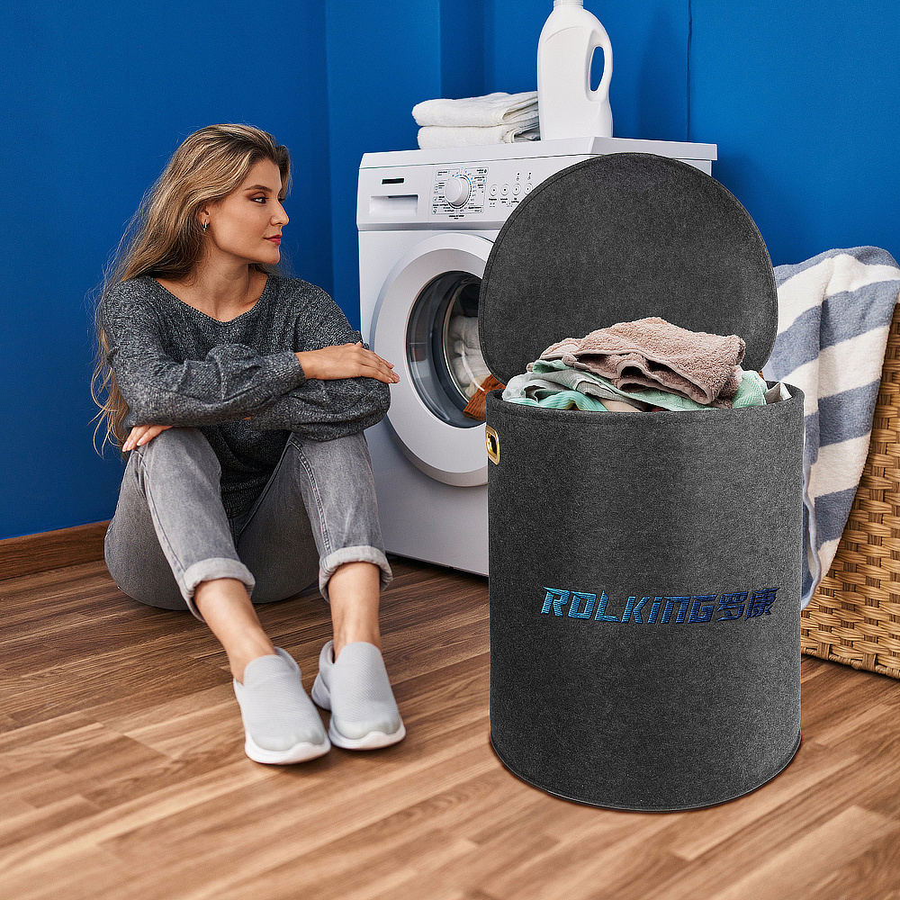 Hot items to sell felt large storage baskets with lids Europe wholesale uk felt laundry hamper clothing for bathroom