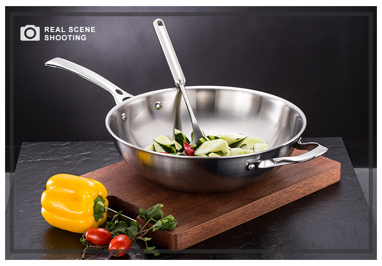 High Quality Tri Ply Clad Stainless Steel Deep Frying Pan/ Wok