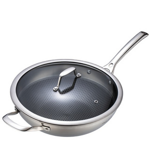 2023 Hot Sale Tri-ply stainless steel cookware  with 304 Stainless Steel Aluminum non sticking stainless steel wok