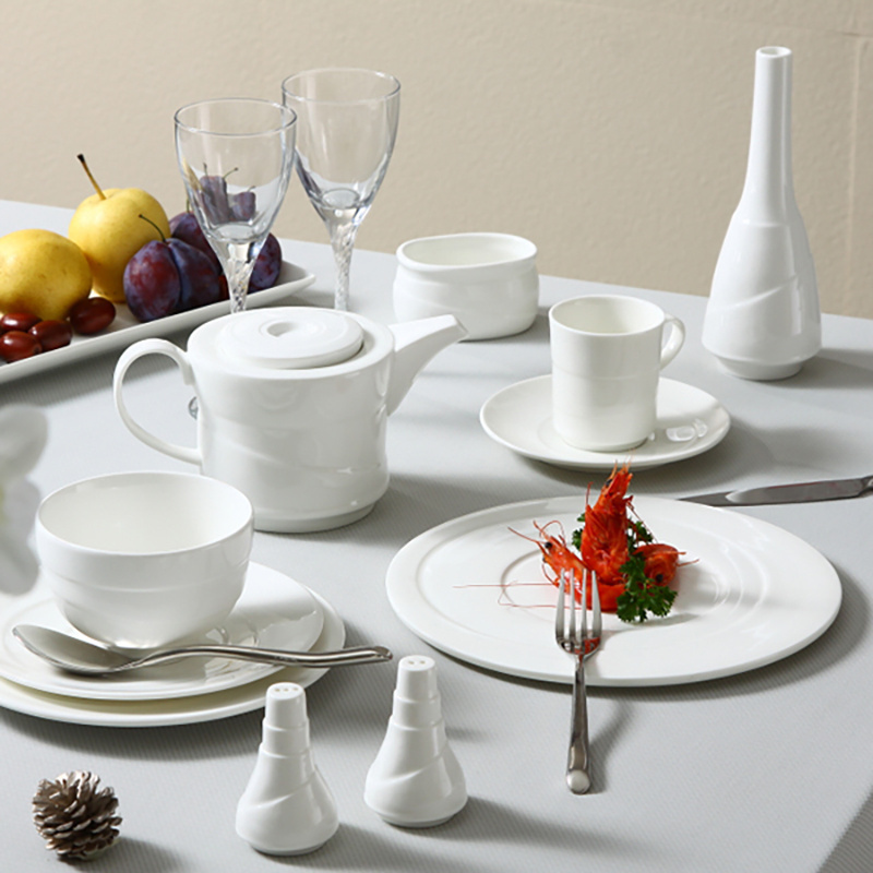 Hotel & restaurant wholesale chaozhou white porcelain banquet plate ceramic buffet dinner sets