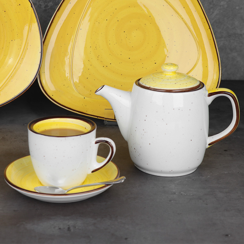 Fashion nordic style water ceramic yellow Coffee set teapot porcelain ceramic coffee tea set pot with saucer