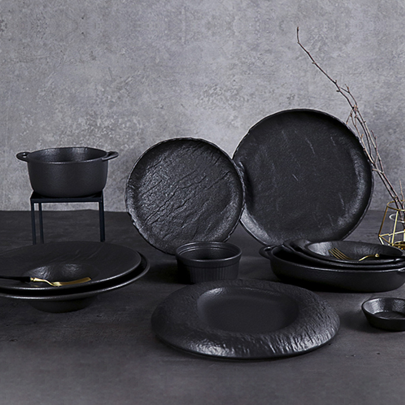 Stoneware Food Plate 1100cc Soup Plate 20Cm Deep Black Matter Plates Restaurant Durable Dinnerware