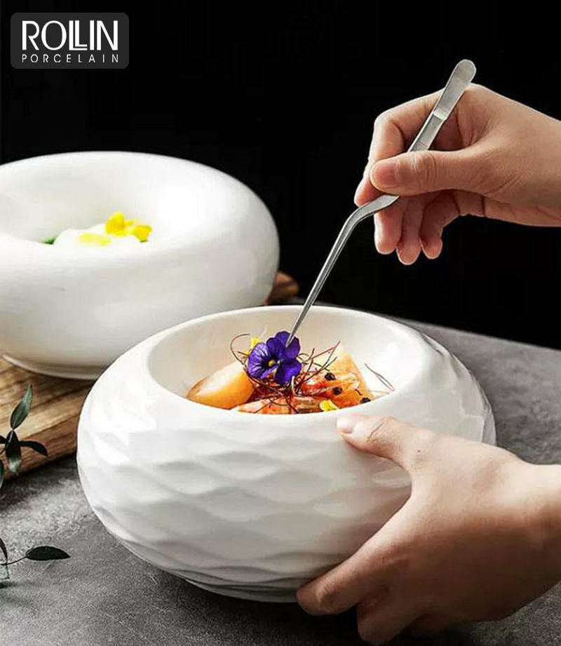 Hammer Restaurant Dishes Ceramic Stoneware White appetizer Plates Restaurant Crockery Serving Dishes For Catering