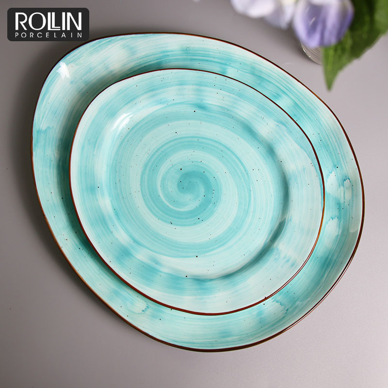 Blue dinner plates and bowl decal porcelain crackled glazed plates,wedding tableware