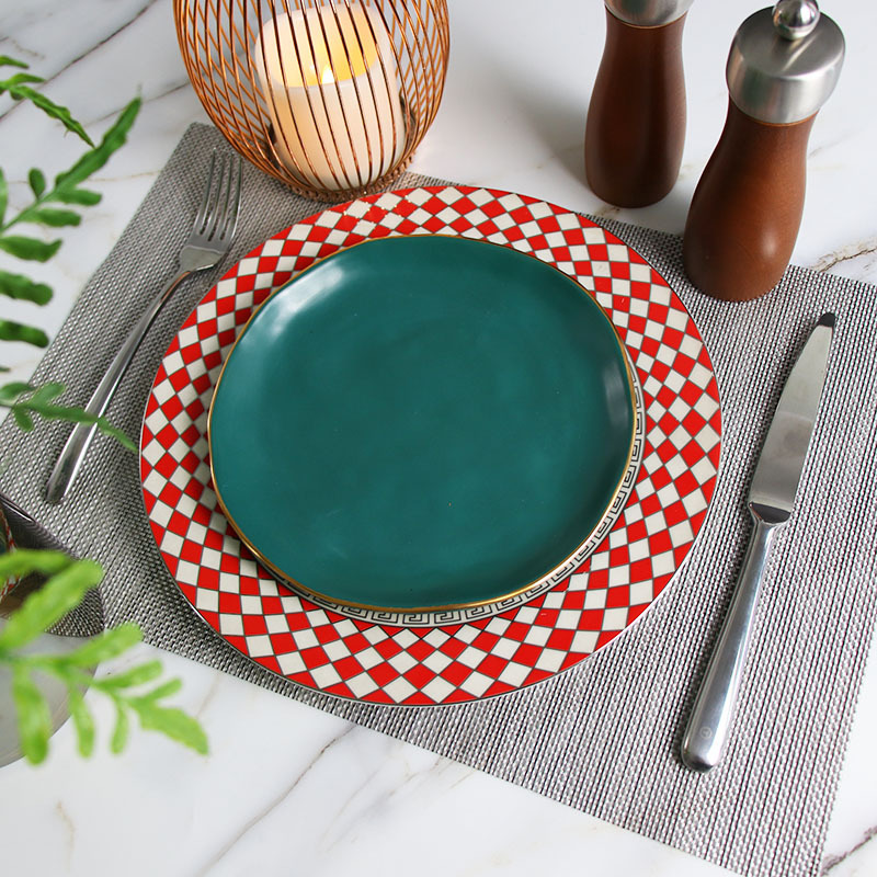 Luxury Dinnerware Brands Christmas Dinner Set Glazed Dark Green Microwave Tableware Plates Set Christmas Dinner Table Set