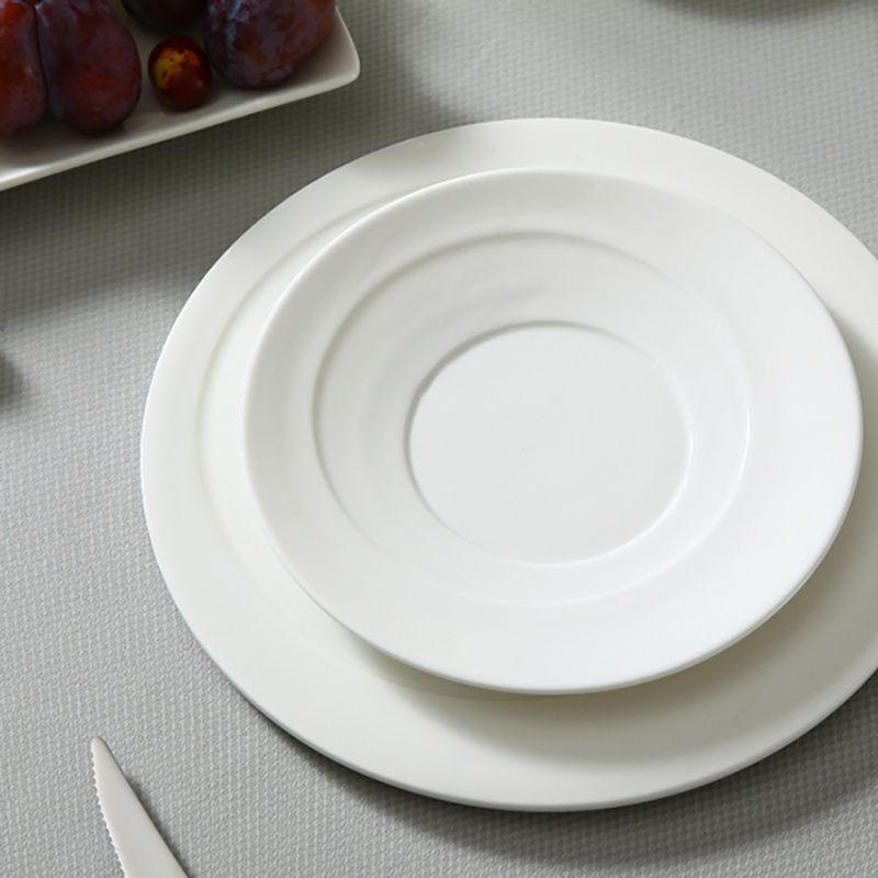 Hotel & restaurant wholesale chaozhou white porcelain banquet plate ceramic buffet dinner sets