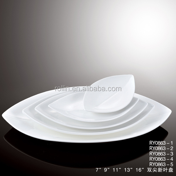 Chaozhou Hotel&Restaurant used round porcelain dinnerware leaf shape microwave safe ceramic plate