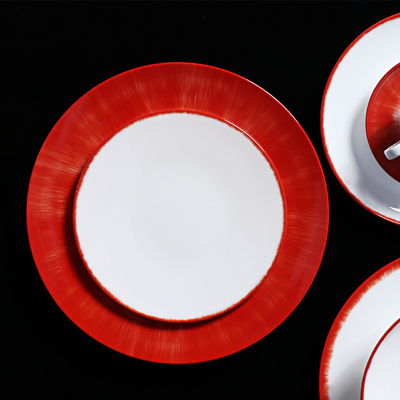 Unique Design Bone China Dinnerware Luxury Dishes Velvet Red Porcelain Dinner Plates Restaurants Plates For Resell