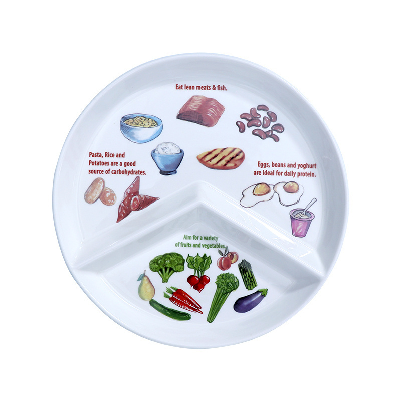 Customized Compartment Plates Print Logo White Fitness Diet Plate Porcelain Ceramic Buffet Durable Dinner Plate For Catering