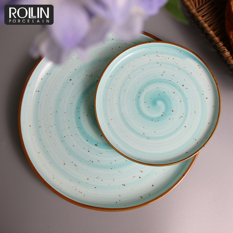 Blue dinner plates and bowl decal porcelain crackled glazed plates,wedding tableware