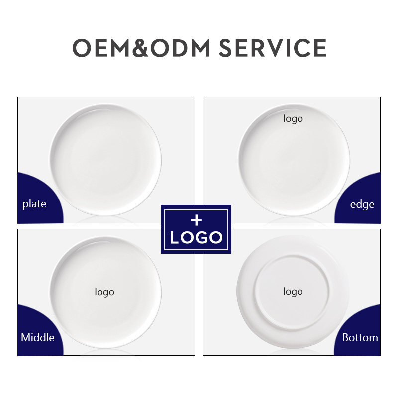 European Modern Ceramics Customized Plates, Crockery Stoneware Custom Logo Fine White Porcelain Dinner Plates for Restaurants