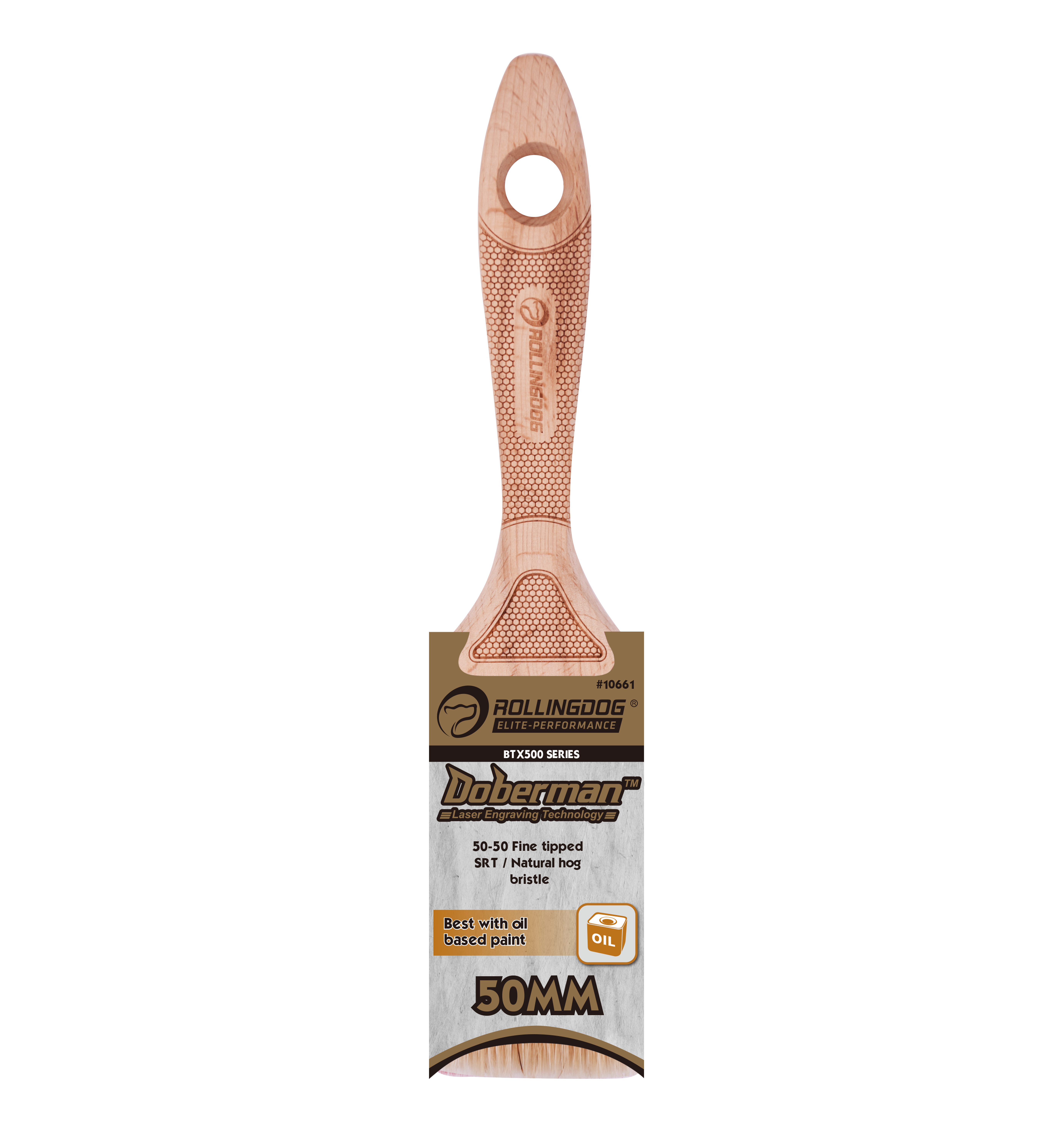 ROLLINGDOG BTX500 Series 10661 DOBERMAN Paint Brush 50% Solid Round Tapered filament/50% Natural Hog Bristle