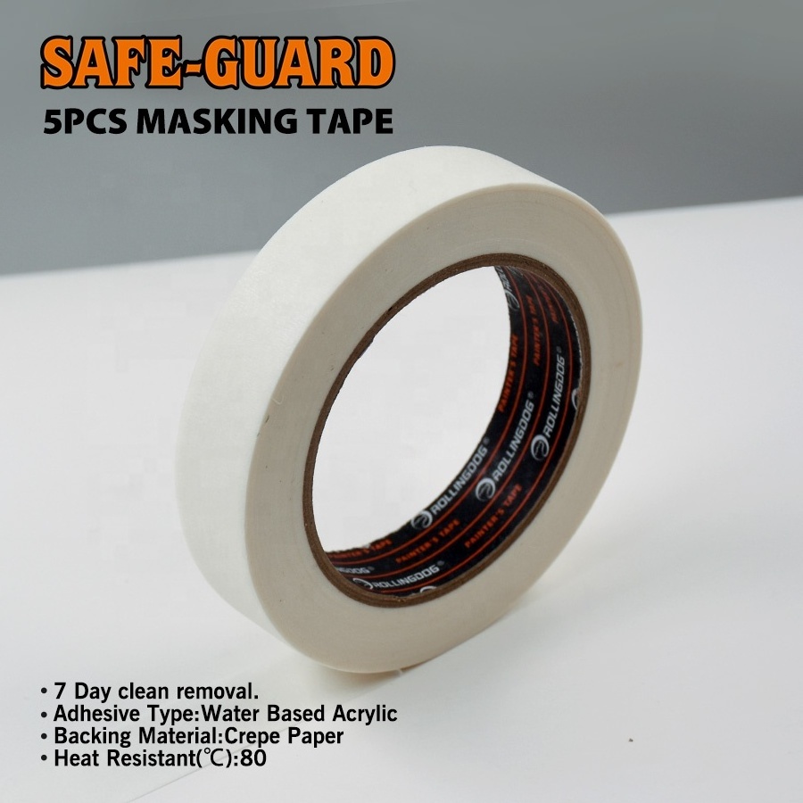 ROLLINGDOG SAFE-GUARD 81322 5 Rolls Painter Low Tack Clean Wide Paint Tape Flim 6PC Masking Tape Applicator Set