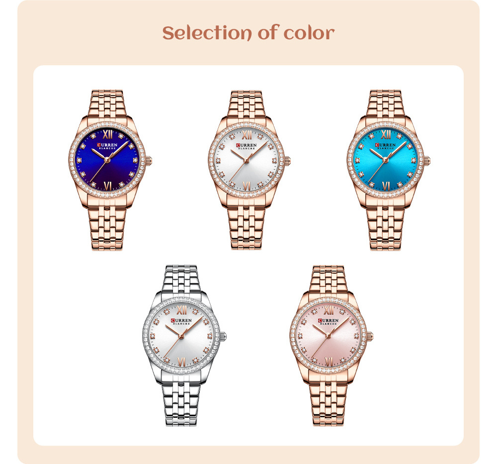 CURREN 9086 Classy Dress Watches for Women Stainless Steel Band Clock Female Rhinestone Dial Slim Wristwatches Ladies