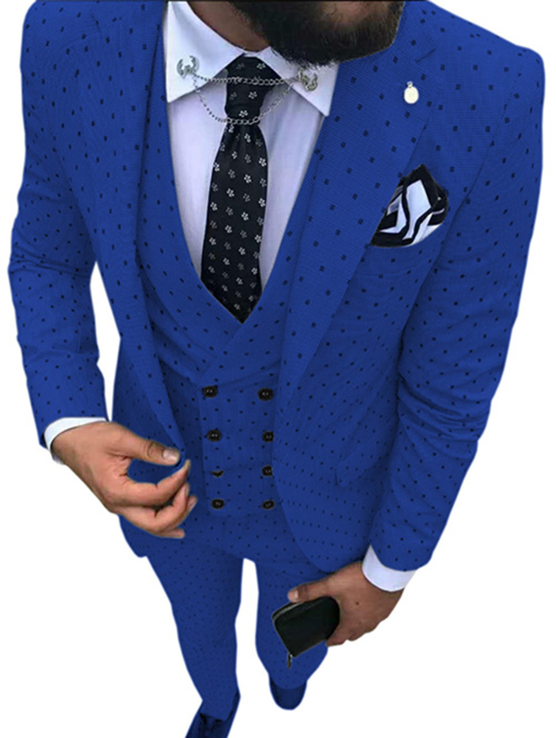 Customized fashionable men 3 piece jacket vest pants casual dot suits slim fit notch lapel groom blazer tuxedo for wedding