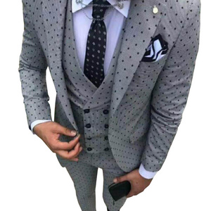 Customized fashionable men 3 piece jacket vest pants casual dot suits slim fit notch lapel groom blazer tuxedo for wedding