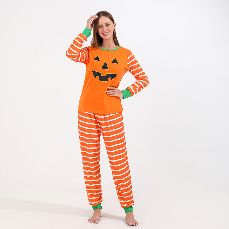 Imitate cotton breathable long sleeve parent-kid baby All Saints' day costume graph printed striped orange halloween outfit