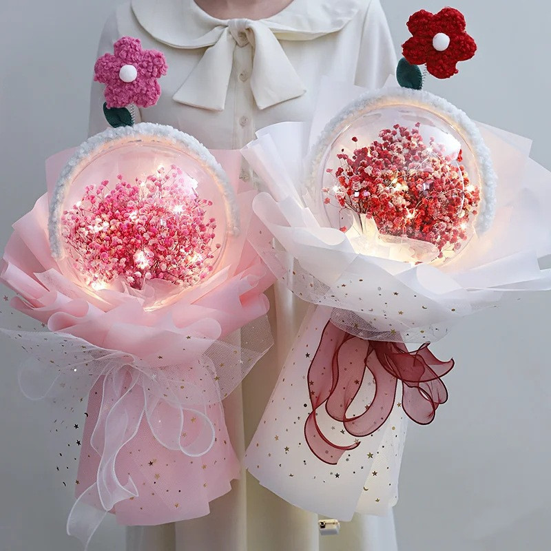 Valentine's Day flower wrapping Transparent Bobo Balloons Rose Bouquet Acrylic Flower Bobo Ball with Light