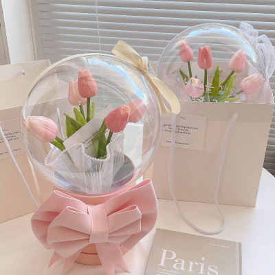 Valentine's Day flower wrapping Transparent Bobo Balloons Rose Bouquet Acrylic Flower Bobo Ball with Light