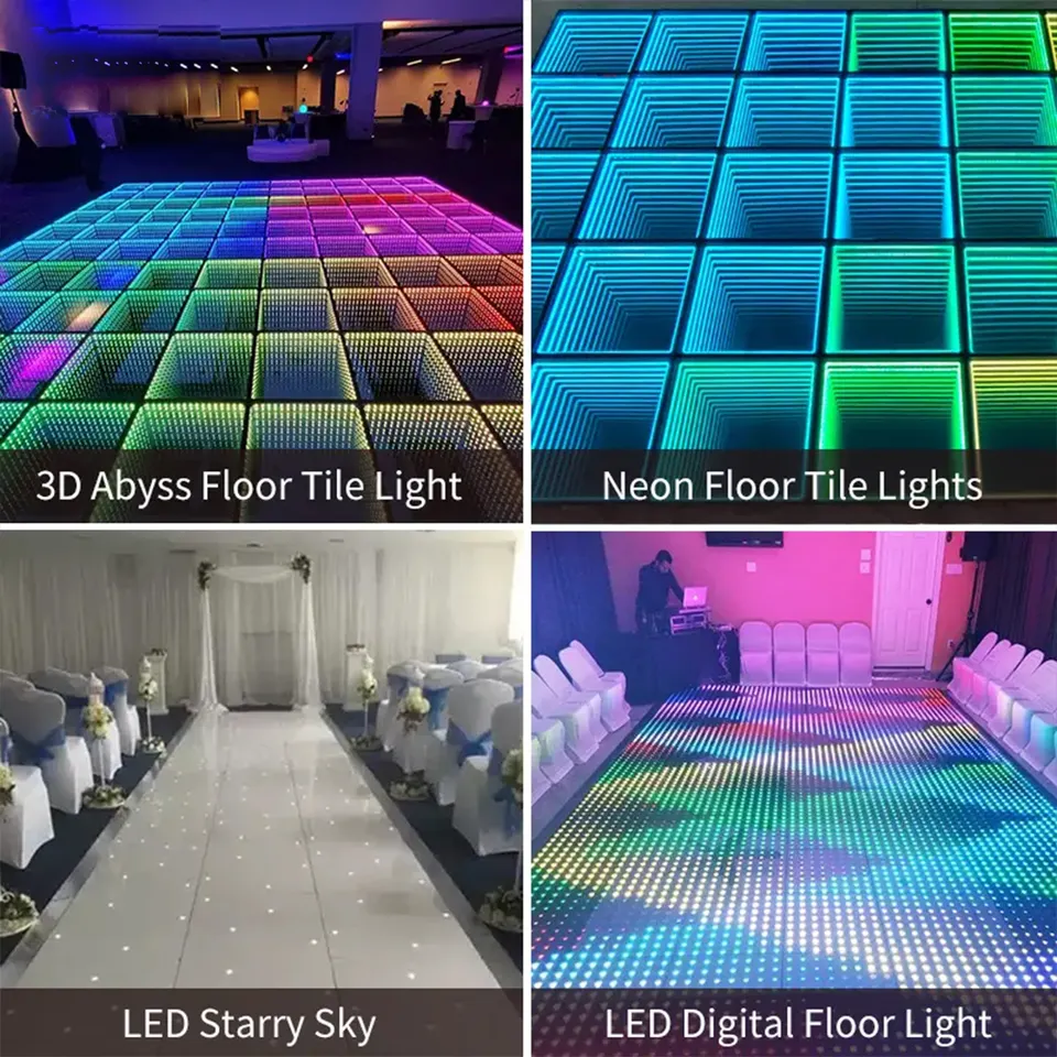 Lighted Tempered Glass Magnetic Infinity Mirror Panel 3d Effect LED Dance Floor for Wedding Party