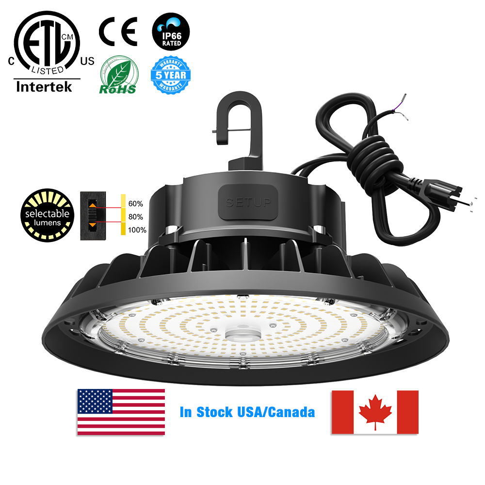 Stock in USA Canada IP65 UL ETL Multiple Power CCT Selection 100W-240W Warehouse UFO Led High Bay Light