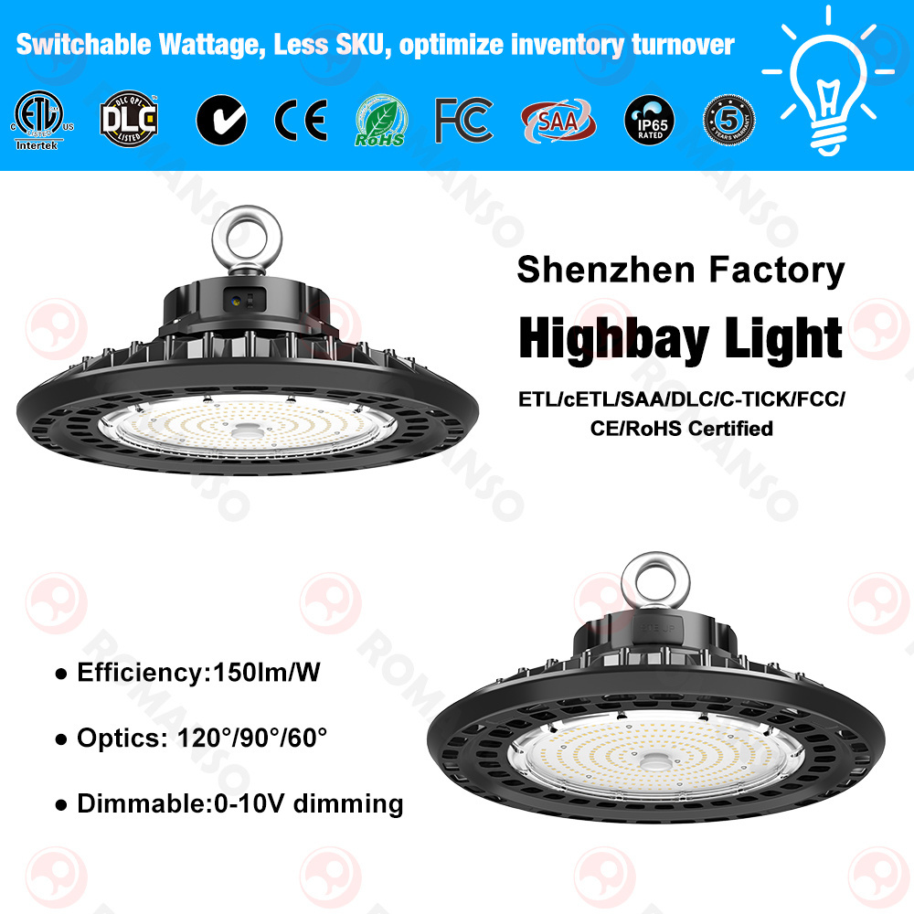 CE DLC SAA 150lm/W adjustable industrial 100w 150w 200w ufo led high bay light