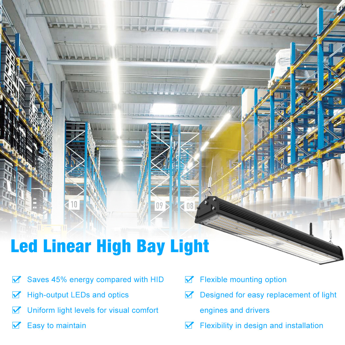 Reduced Glare 100W 150W 200W 240W Warehouse Linear LED High Bay Light