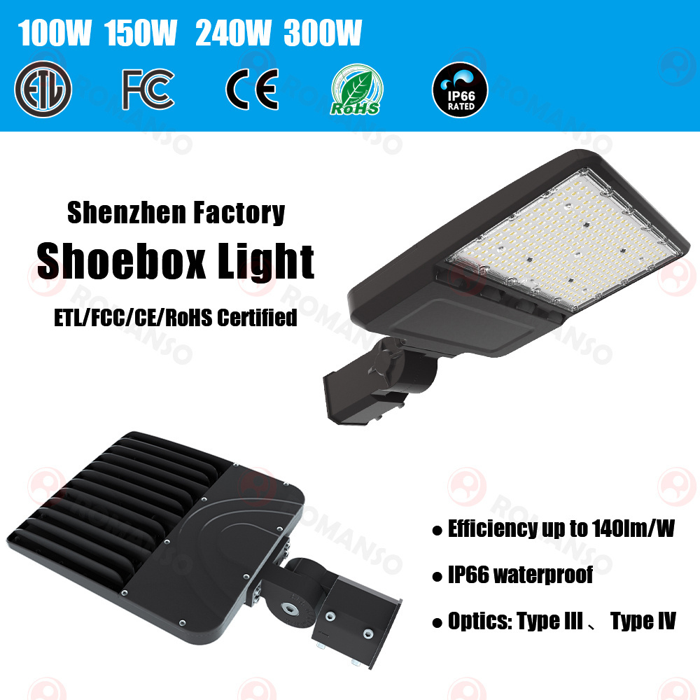 Romanso LED Area Shoebox Light 200W 140LM/W Sensor Led Flat Panel Garage Lights