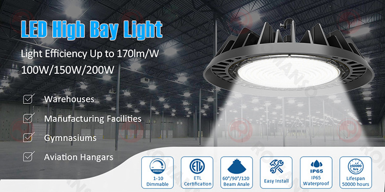 LED High Bay Light IP65 Waterproof Sensor Control 100W 150W 200W High Bay Led Light Garage Light