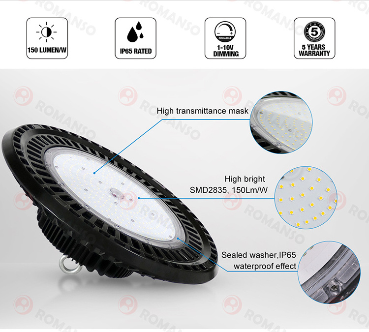 5 Years Warranty 100w 150w 200w 240w UL ETL IP65 Power CCT Adjustable Warehouse Led UFO High Bay Lights