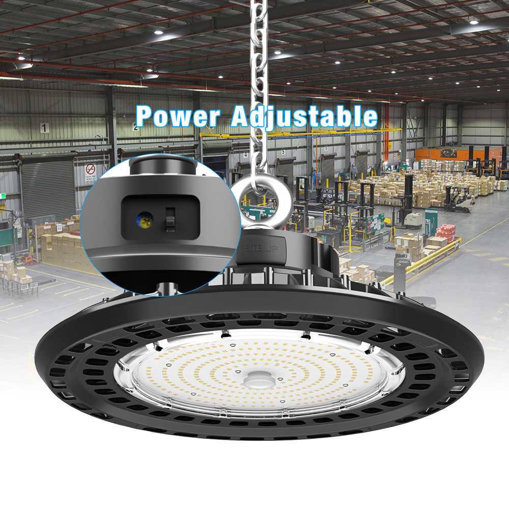 5 Years Warranty 100w 150w 200w 240w UL ETL IP65 Power CCT Adjustable Warehouse Led UFO High Bay Lights