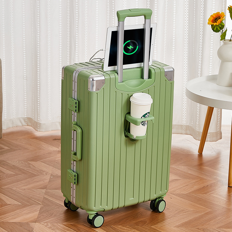 Victorian Sky Blue Name And Shoes Suitcase With Cup Holder Usb Charging Female Muti Functional Luggage