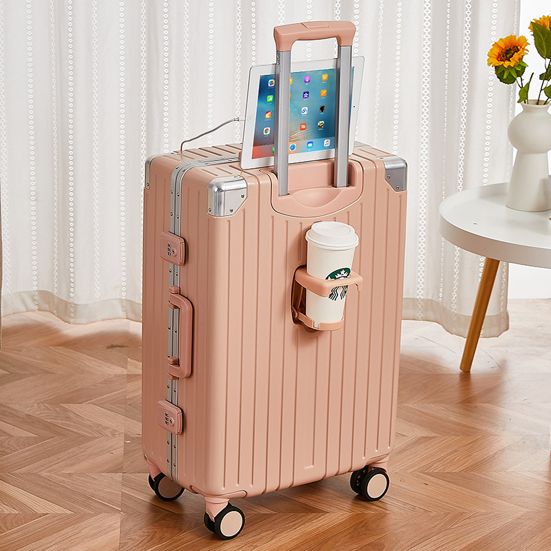 Victorian Sky Blue Name And Shoes Suitcase With Cup Holder Usb Charging Female Muti Functional Luggage