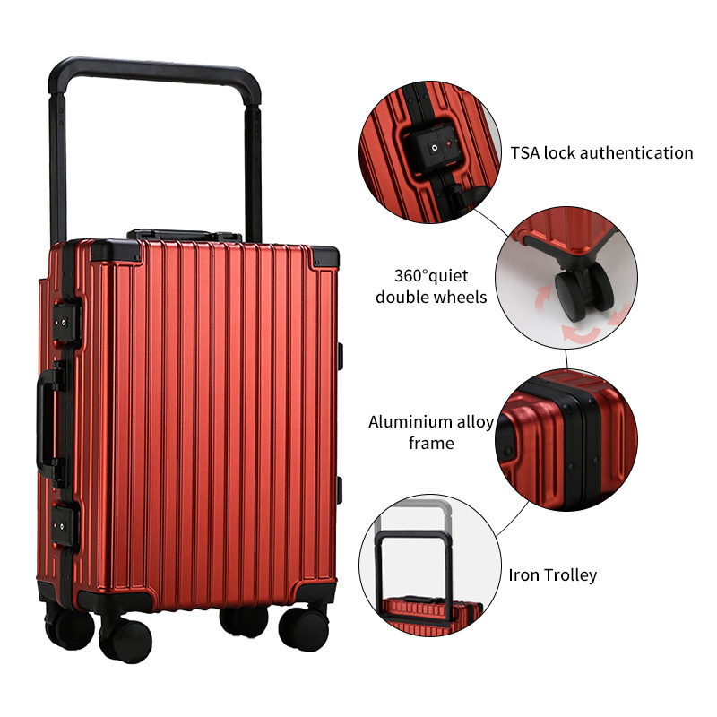 Traditional Gold Shiny Luxury Smart Suitcase Boarding Bags Aluminum Frame Luggage