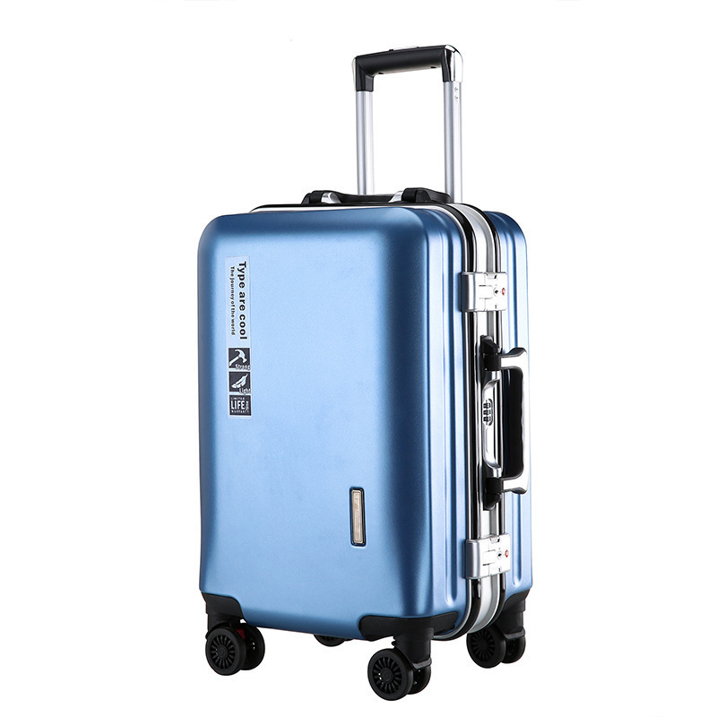 Modern Blue Shiny Gold Suitcases For Women Unisex Hand Suitcase With Usb Aluminum Frame Luggage