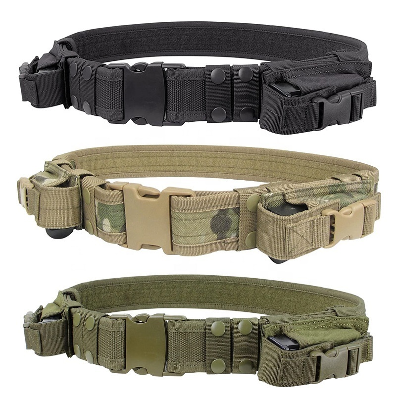 High Quality Heavy Duty Belt Tactical Webbing Belt With 2pcs Magazine flashlight Pouches bags